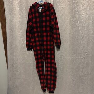Kid’s Red and Black Plaid Hooded Onesie with Hood